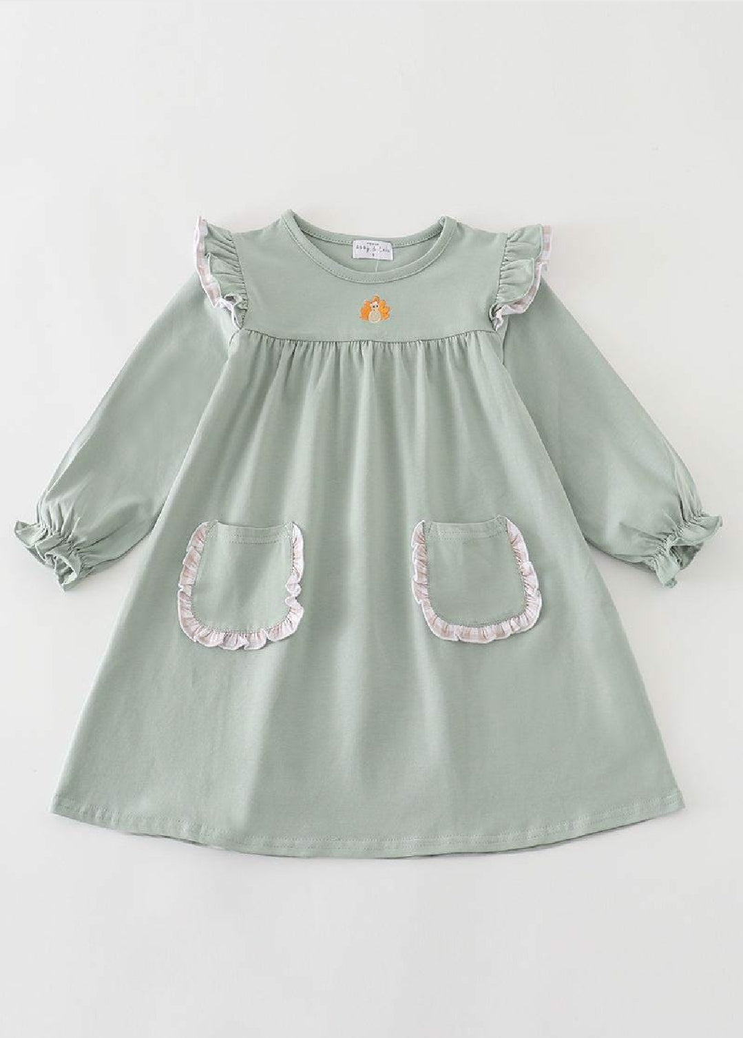 Girl's Boutique Premium Cotton Green Turkey Embroidered Embroidery Pocket Dress Matching Sibling