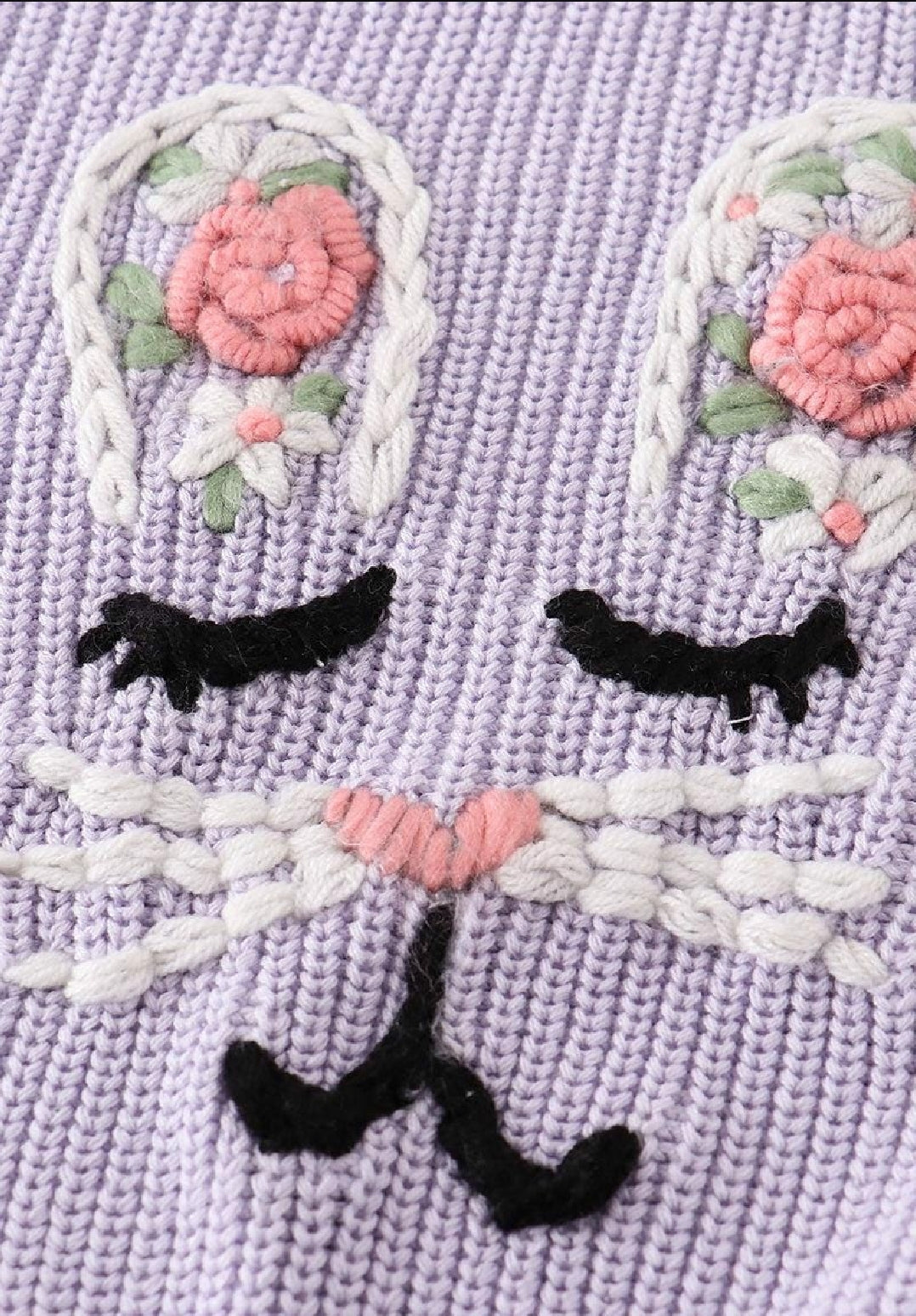 Girl's Boutique Easter Purple Hand-Embroidery Bunny Pullover Sweater Matching Sibling