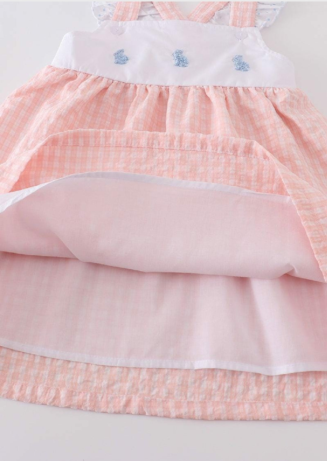 Girl's Boutique Premium Easter Bunny Pink Gingham Dress Sibling Matching Embroidered Embroidery