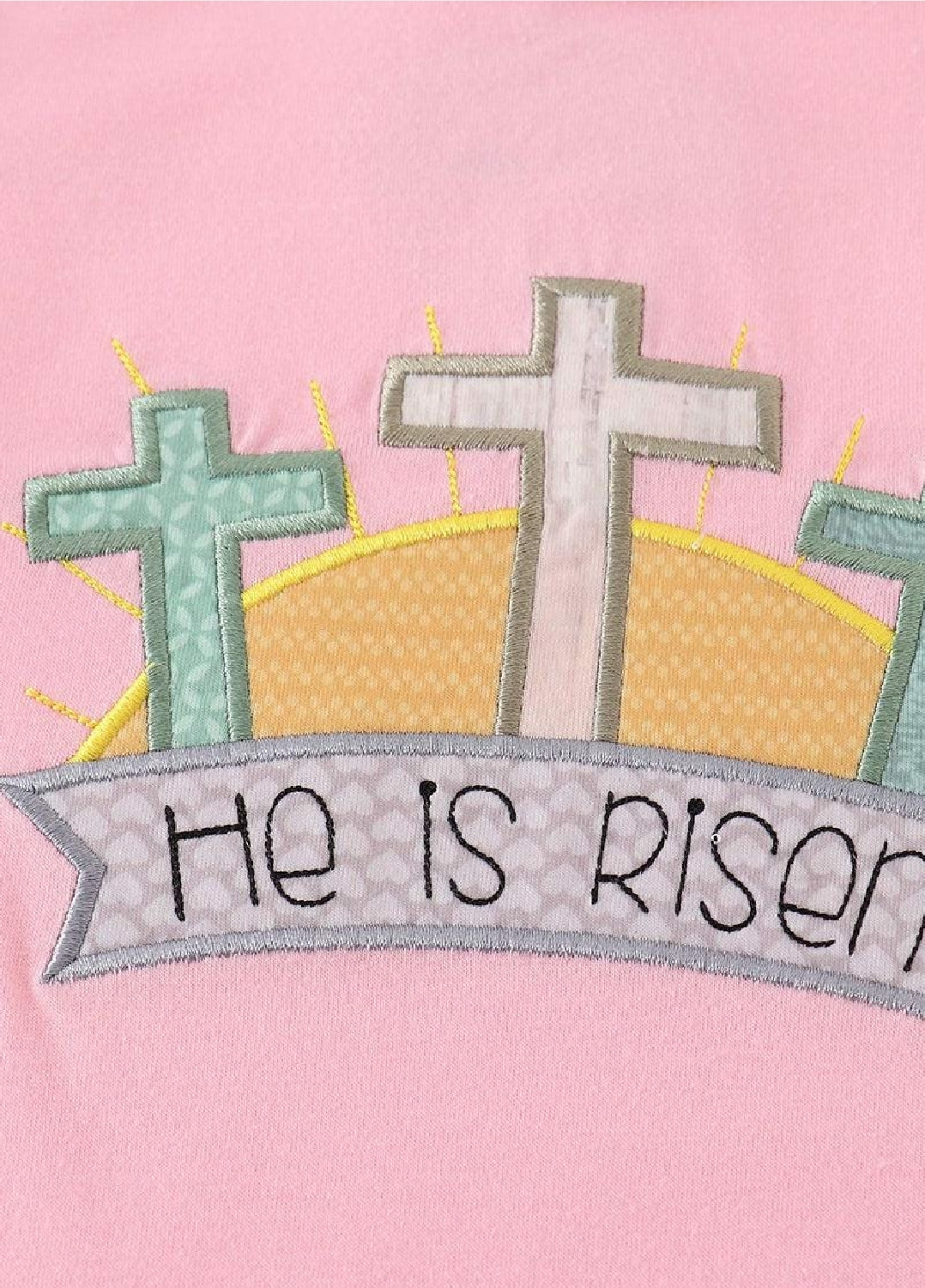 Girl's Boutique Easter Pink He Is Risen Applique Embroidered Embroidery Dress Matching Sibling