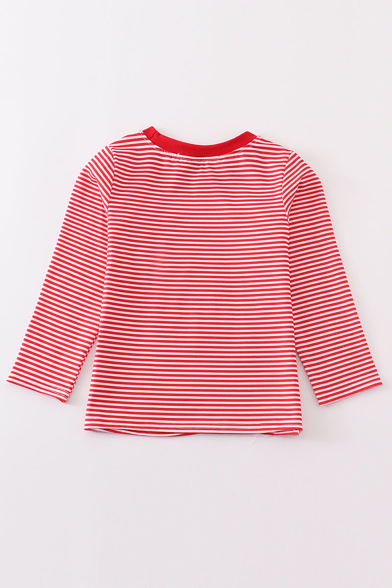 Boy's Boutique Maroon Stripe Football Embroidered Embroidery Long Sleeve Top