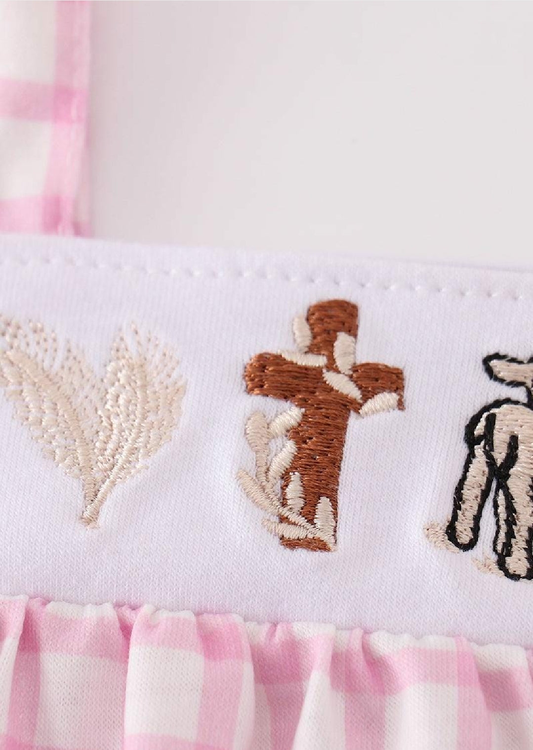 Girl's Boutique Pink Easter Cross Lamb Girl Embroidered Embroidery Romper Outfit Matching Sibling
