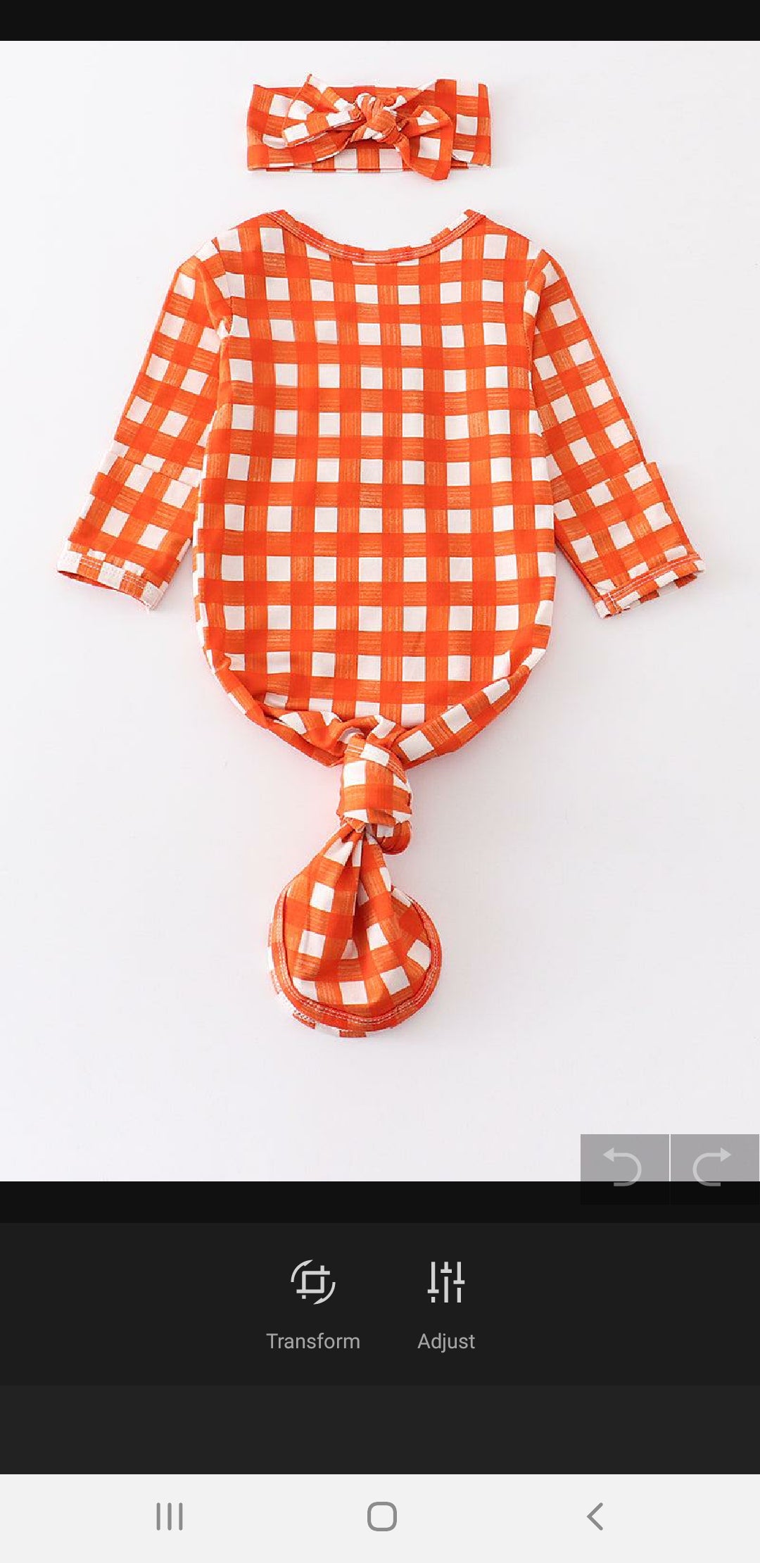 Girl's Boutique Orange Plaid Print Baby Knot One Piece Outfit And Matching Headband