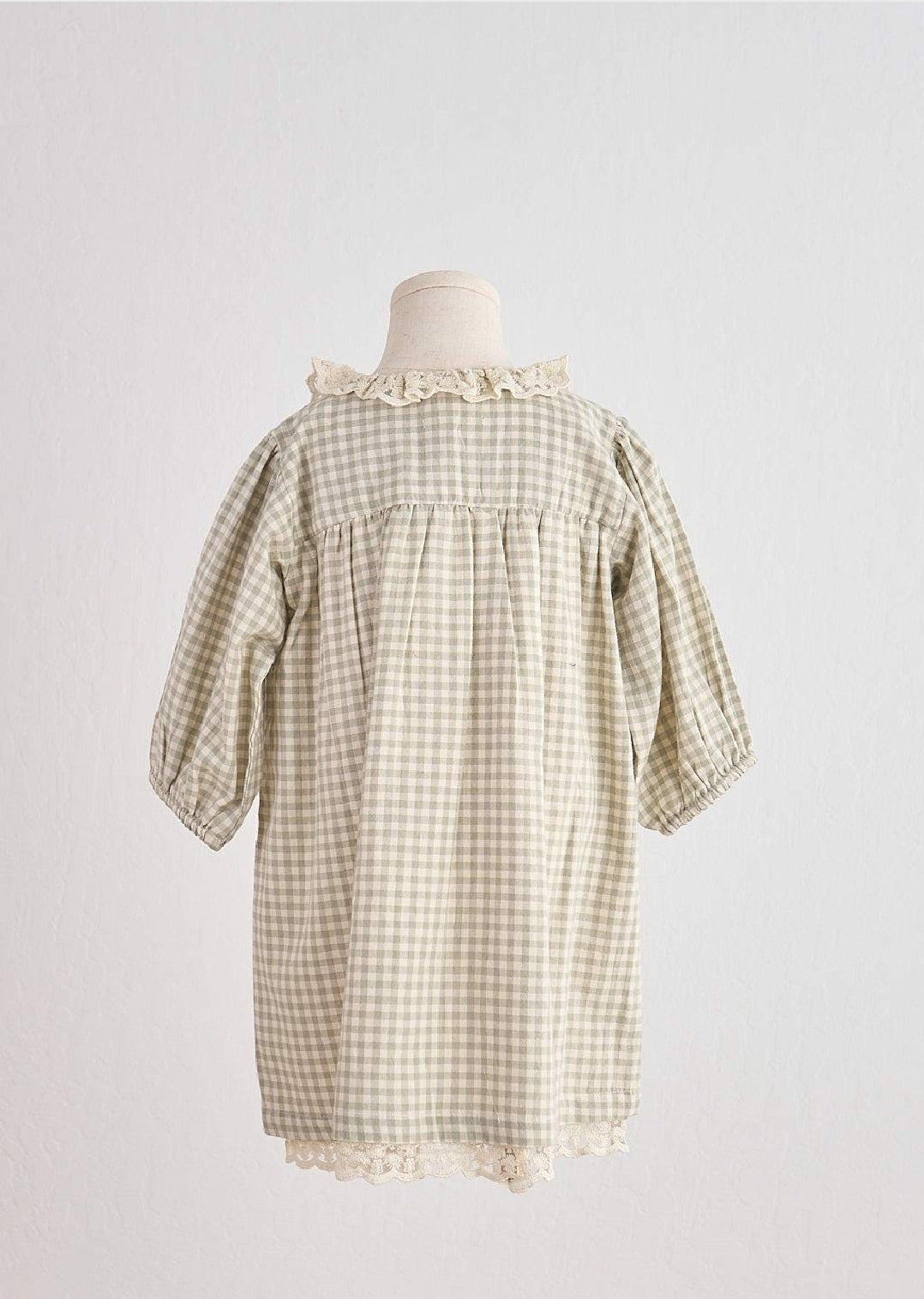 Girl's Boutique Green Plaid Linen Button Down Checkered Flannel Lace Dress Matching Sibling