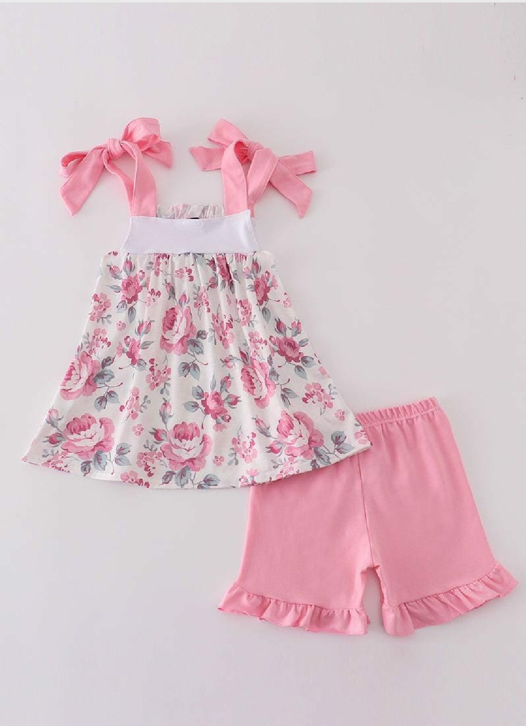 Girl's Boutique Pink Floral MAMA'S GIRL Embroidered Embroidery Ruffle Shorts Set Outfit Matching Sibling