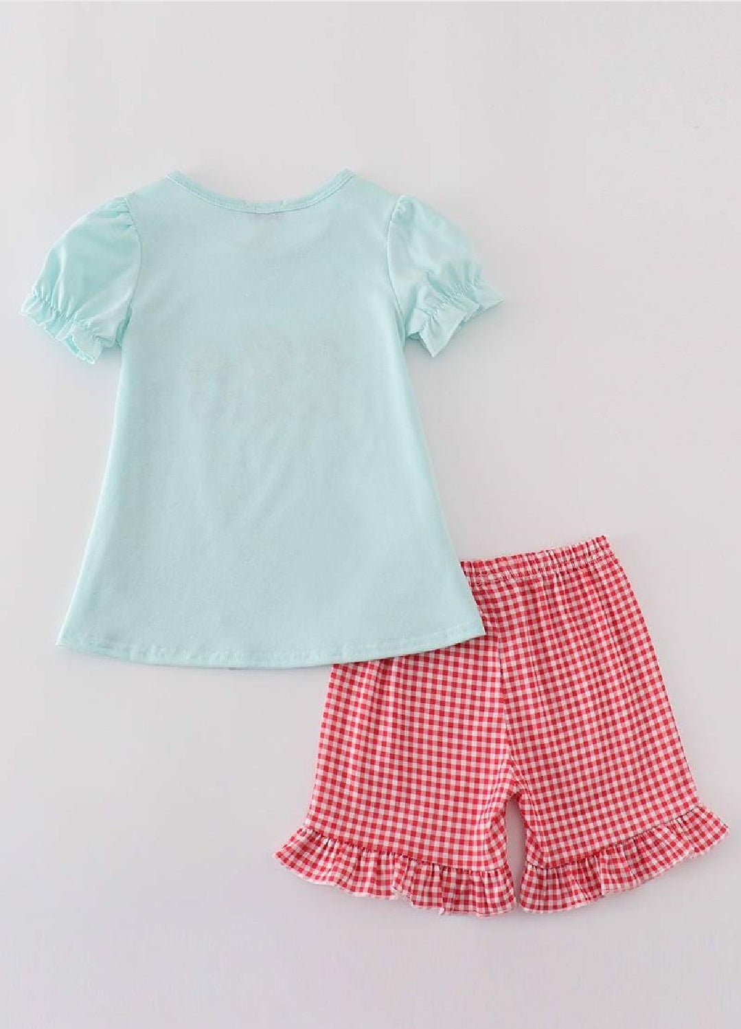 Girl's Boutique Red Farm E-I-E-I-O Applique Checkered Embroidered Embroidery 2 Piece Set Matching Sibling
