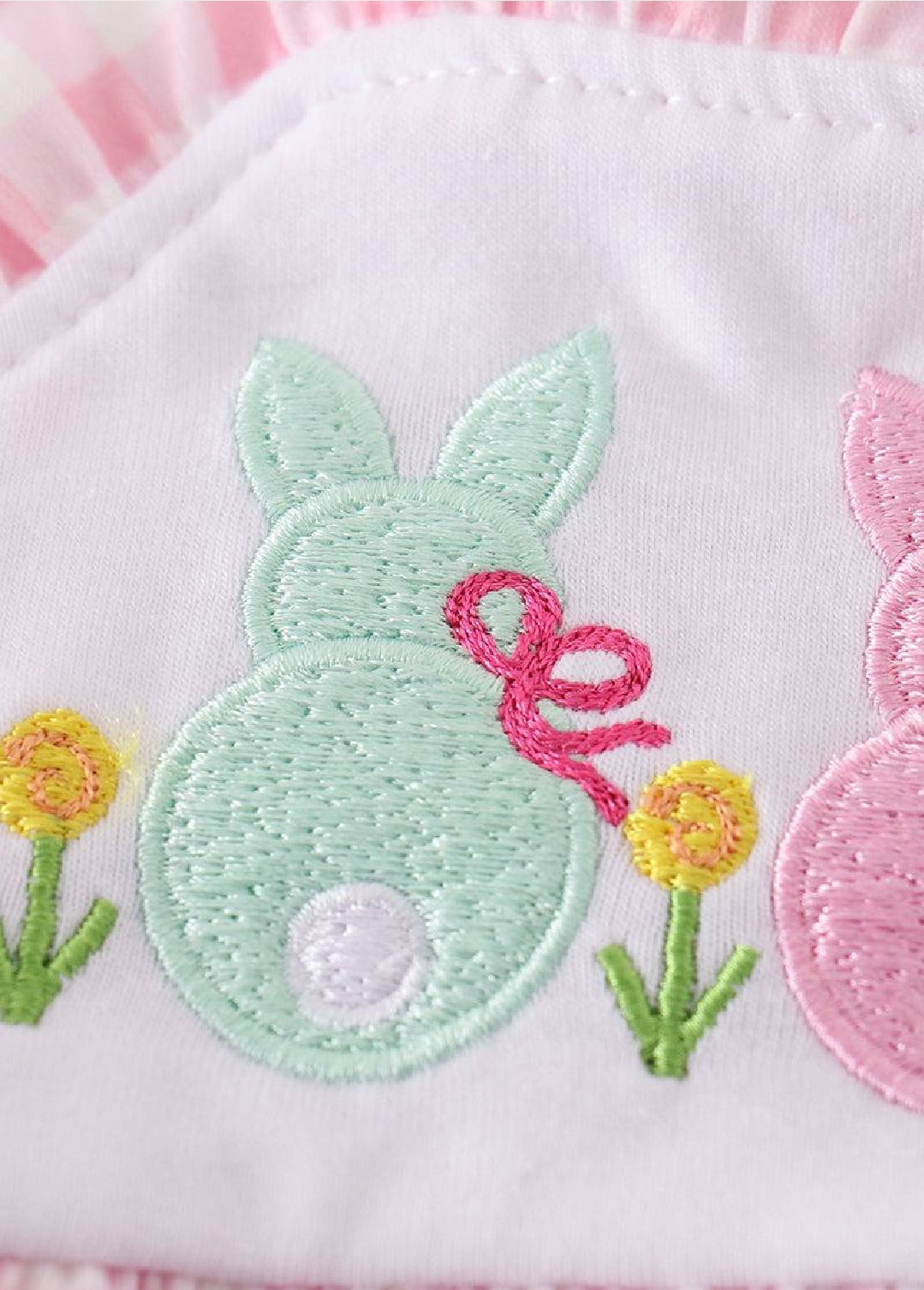 Girl's Easter Boutique Pink Bunny Gingham Bubble Romper Sibling Matching Embroidered Embroidery