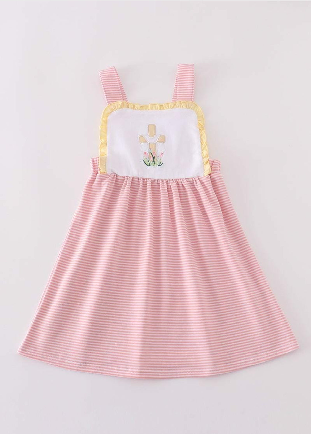 Girl's Boutique Premium Pink Easter Cross Girl Embroidered Embroidery Dress Matching Sibling