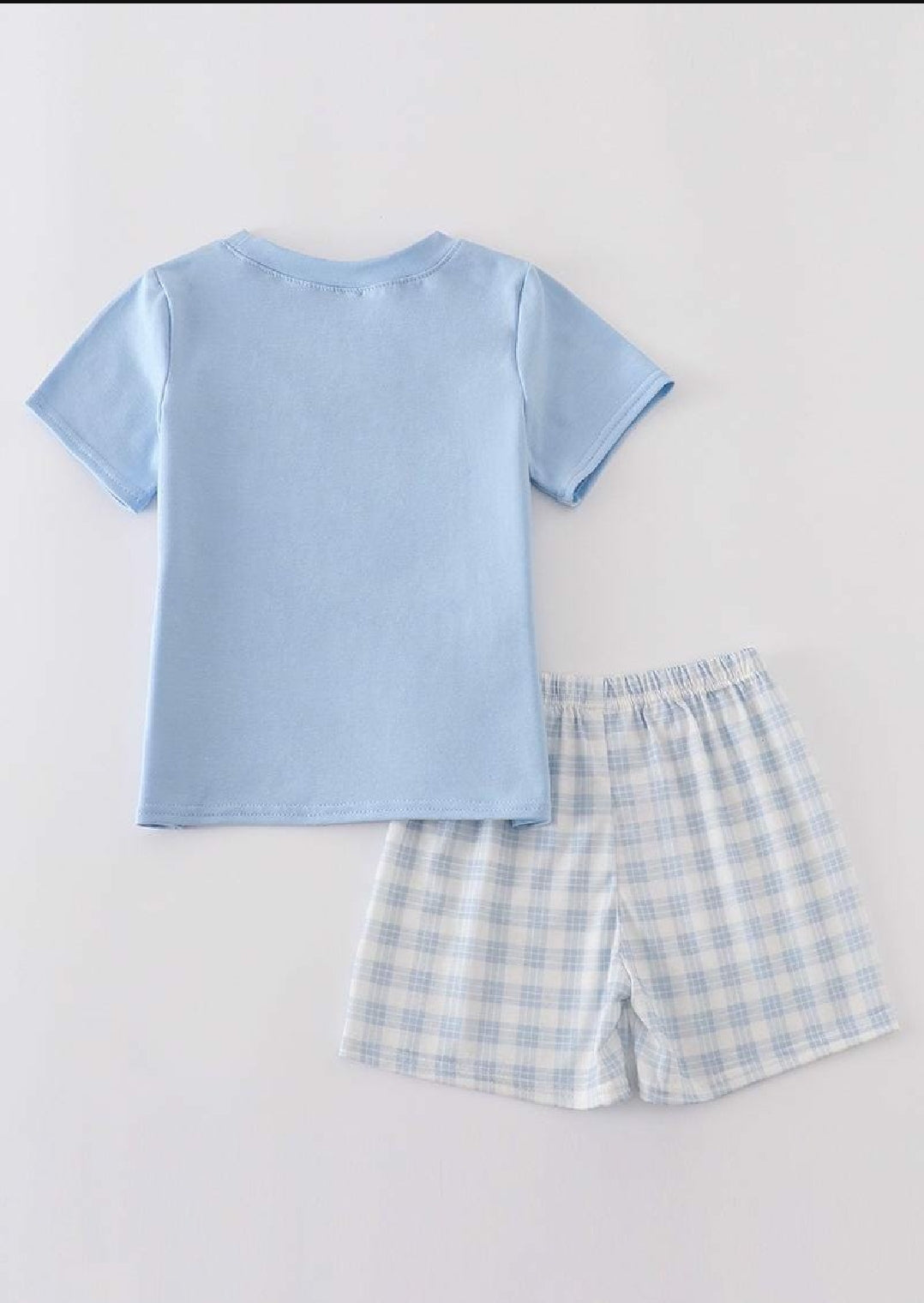 Boy's Boutique Blue Easter Cross He Is Risen Applique Gingham 2 Piece Outfit Set Matching Sibling