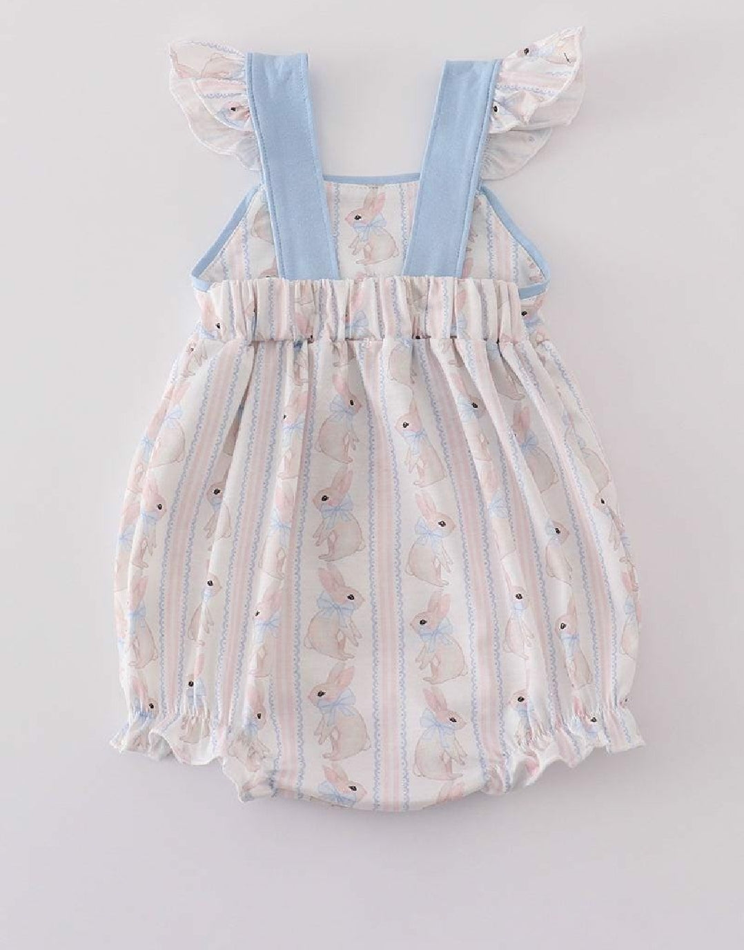 Girl's Boutique Blue Easter Bunny Bow Girl Embroidered Embroidery Bubble Romper Matching Sibling