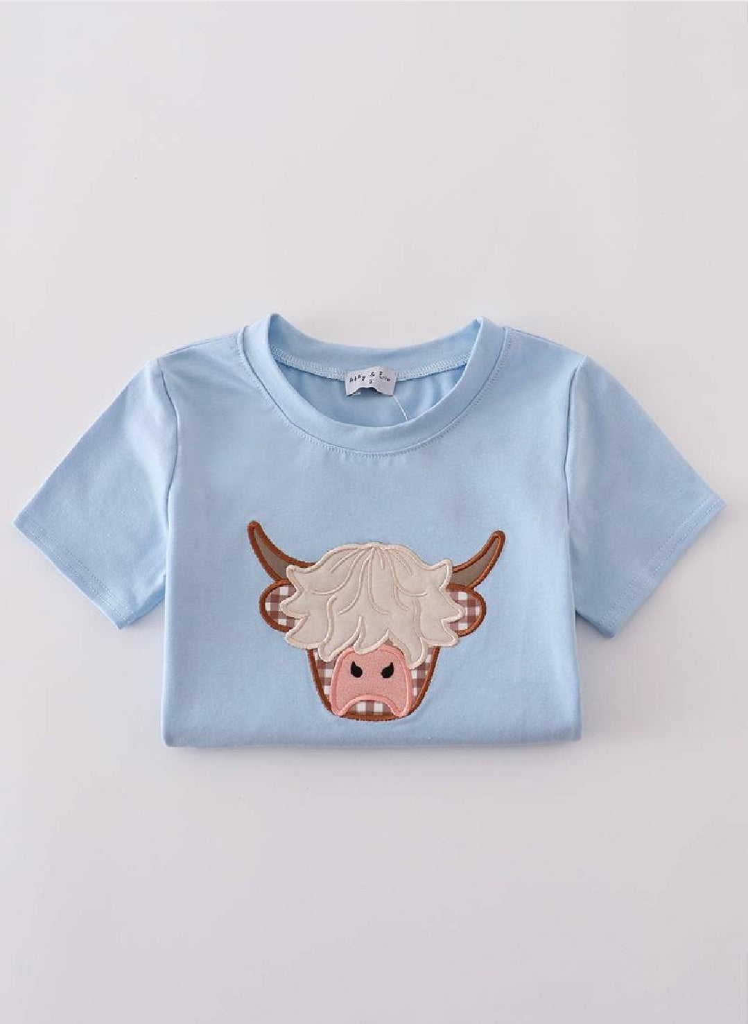 Boy's Boutique Blue Highland Cow Applique Embroidered Embroidery Two Piece Short Set Outfit Matching Sibling