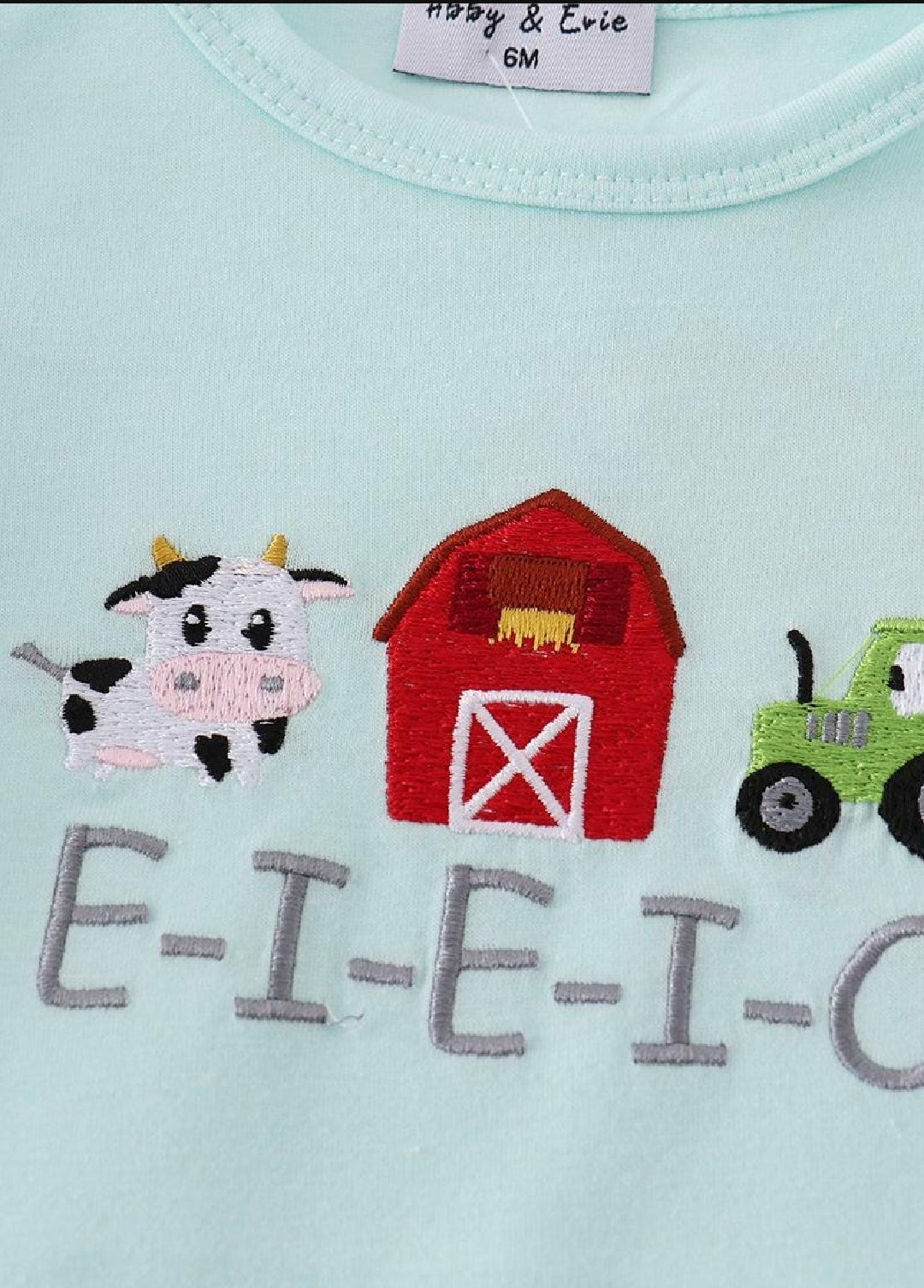 Girl's Boutique Red Farm E-I-E-I-O Applique Checkered Embroidered Embroidery Romper Matching Sibling