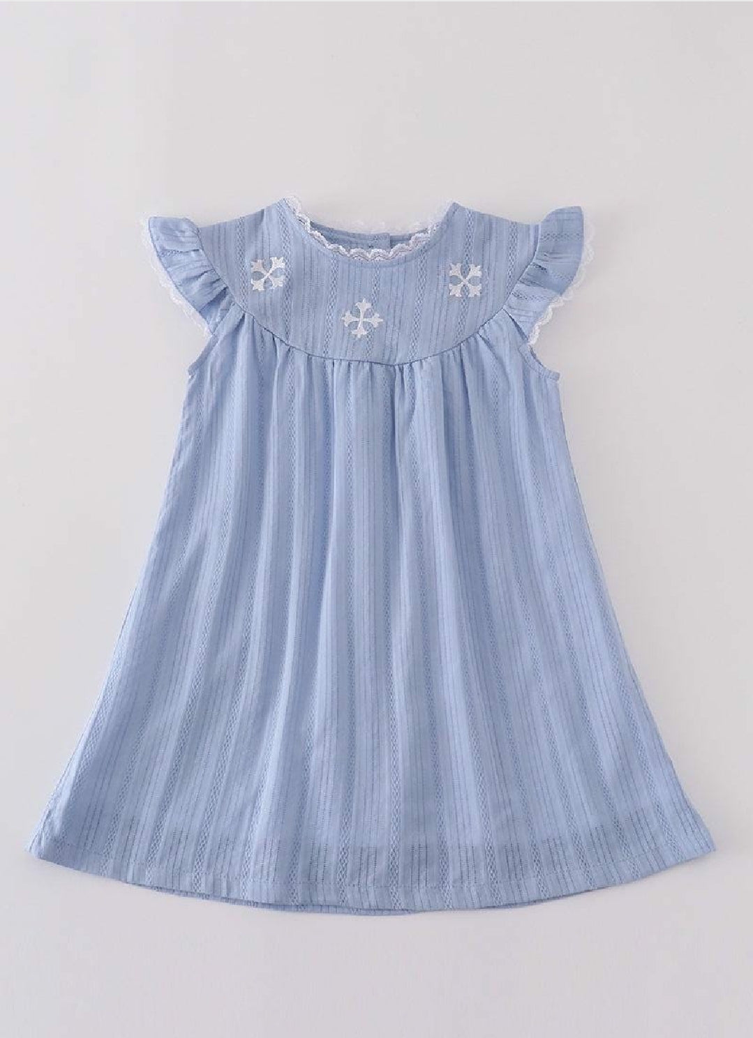 Girl's Boutique Premium Blue Easter Cross Girl Embroidered Embroidery Dress Matching Sibling