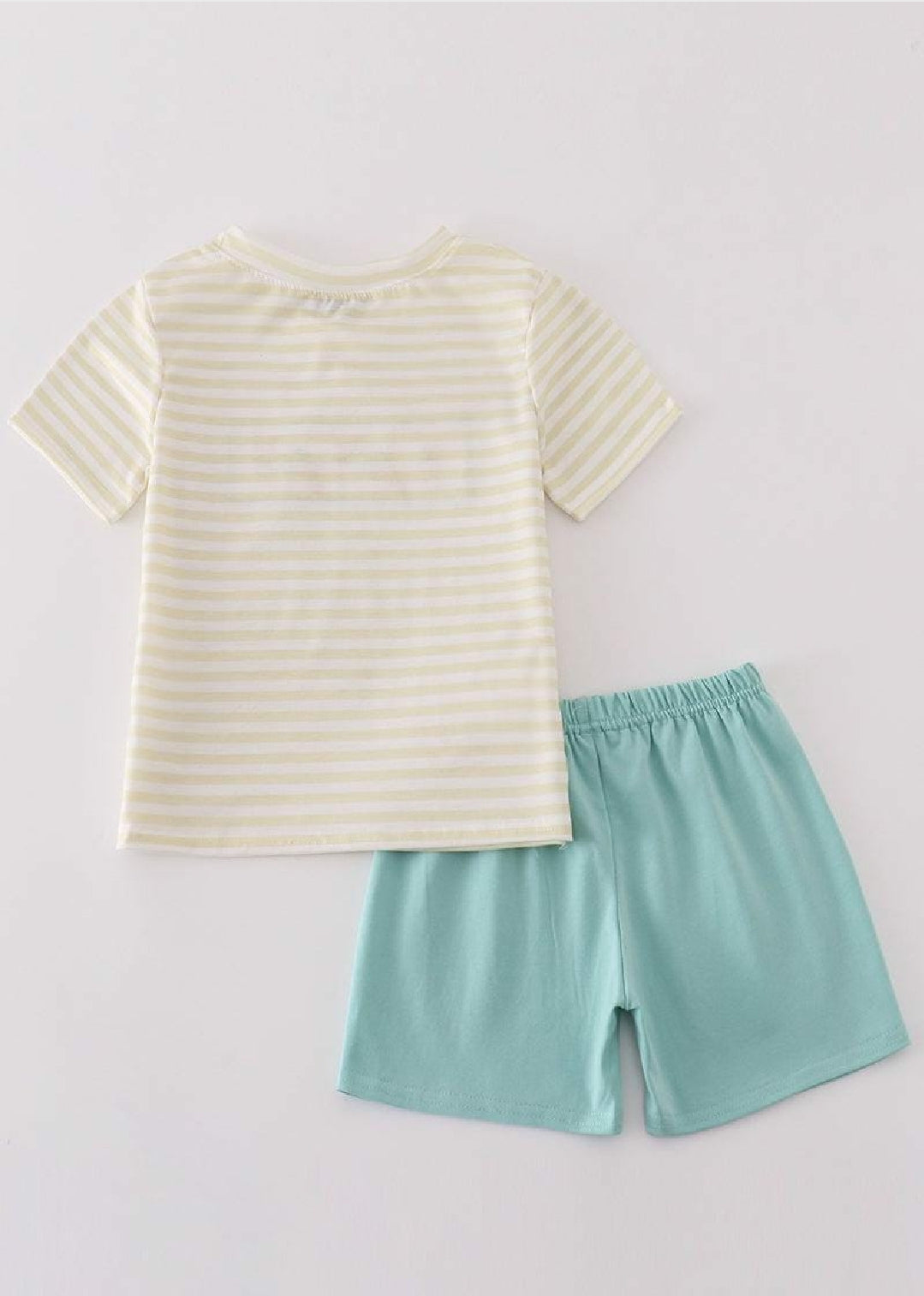 Boy's Boutique Yellow Bunny Embroidery Stripe Embroidered Two Piece Short Outfit Matching Sibling