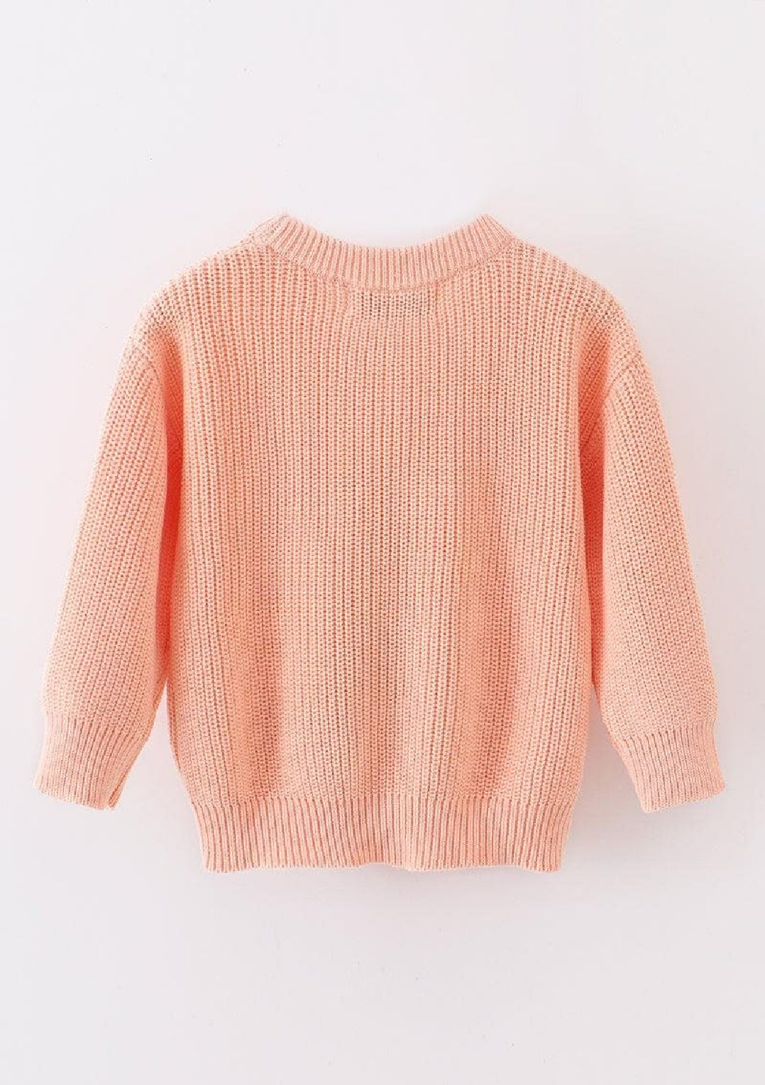 Girl's Boutique Coral Easter Hand-Embroided Handmade Hand-Embroidery Bunny Poof Pullover Sweater Matching Sibling