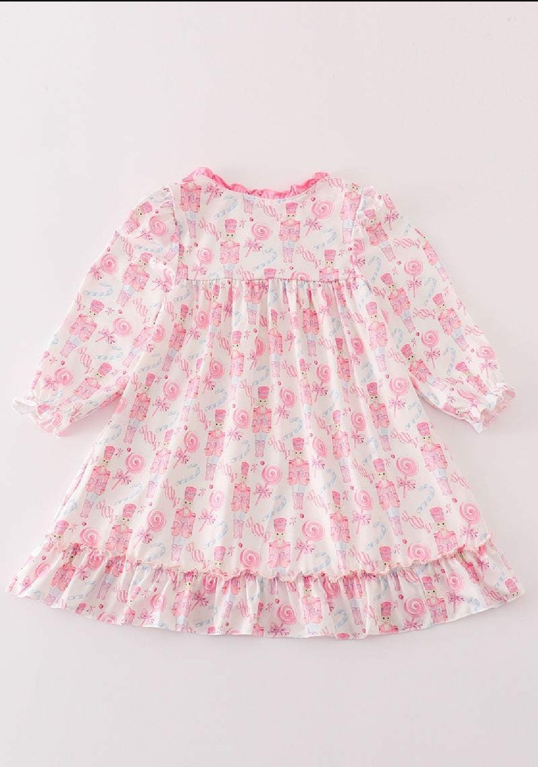Girl's Boutique Cotton Pink Christmas Nutcracker Ruffle Lounge Dress Sibling Matching