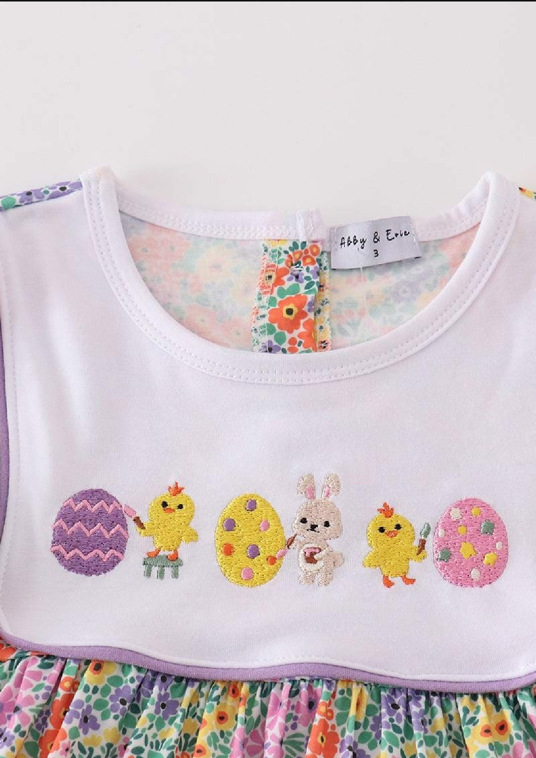 Girl's Boutique Easter Floral Bunny Egg Embroidered Embroidery Two Piece Short Set Outfit Matching Sibling