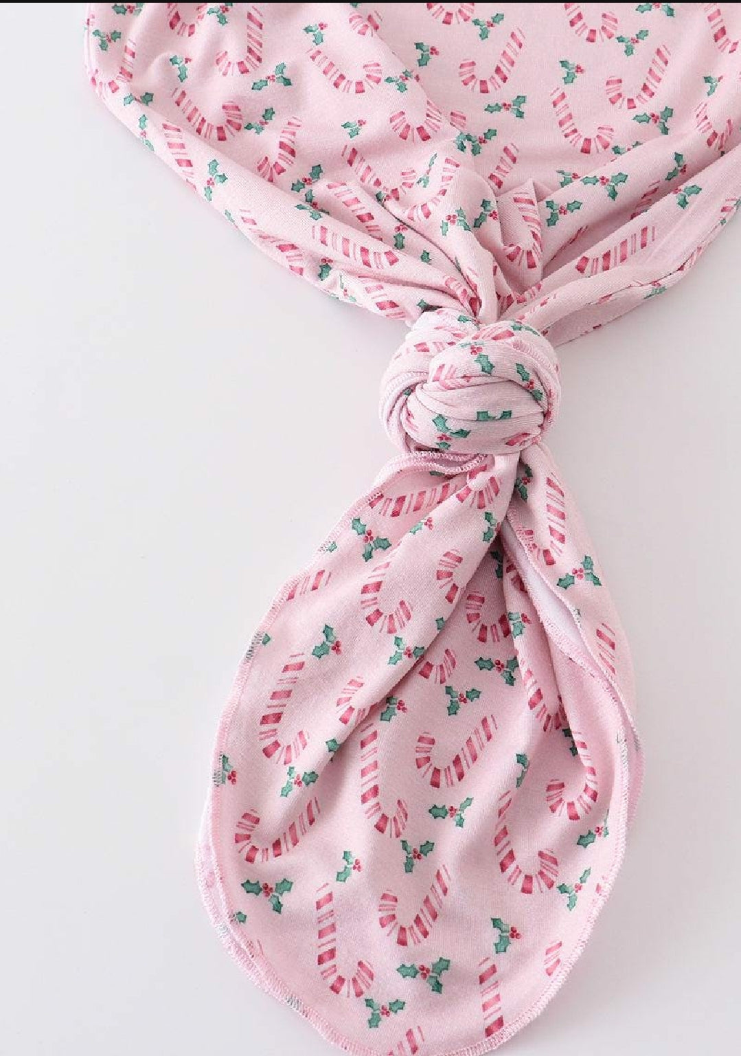 Girl's Boutique Pink Candy Cane Print Bamboo Baby Knot One Piece Outfit And Matching Headband Christmas