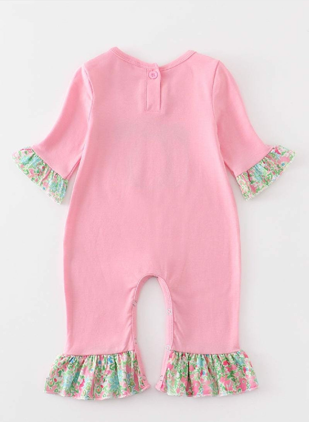 Girl's Boutique Pink Floral Pumpkin Applique Embroidered Embroidery Thanksgiving Fall Romper Matching Sibling