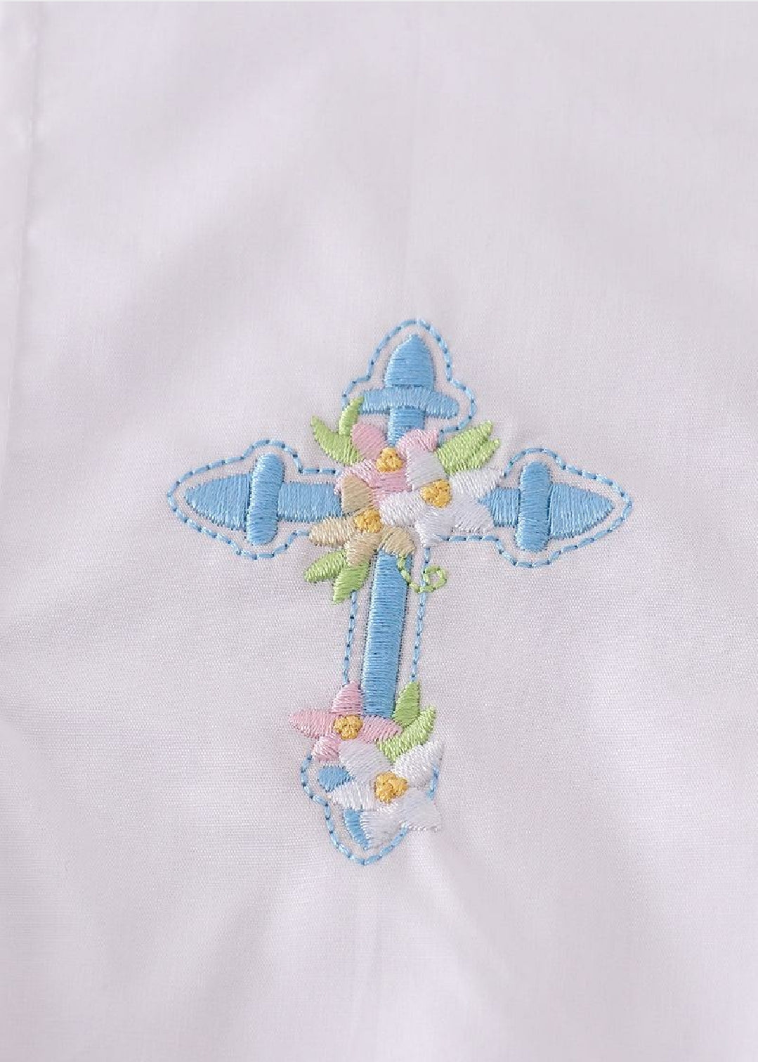 Girl's Boutique Premium White Blue Easter Cross Two Piece Short Set Outfit Sibling Matching Embroidered Embroidery