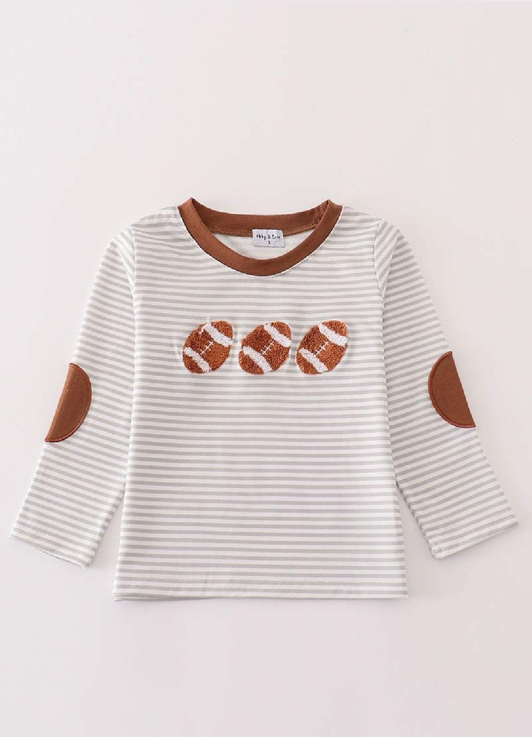 Boy's Boutique Brown Football French Knot Stripe Embroidered Embroidery Top Shirt Matching Sibling
