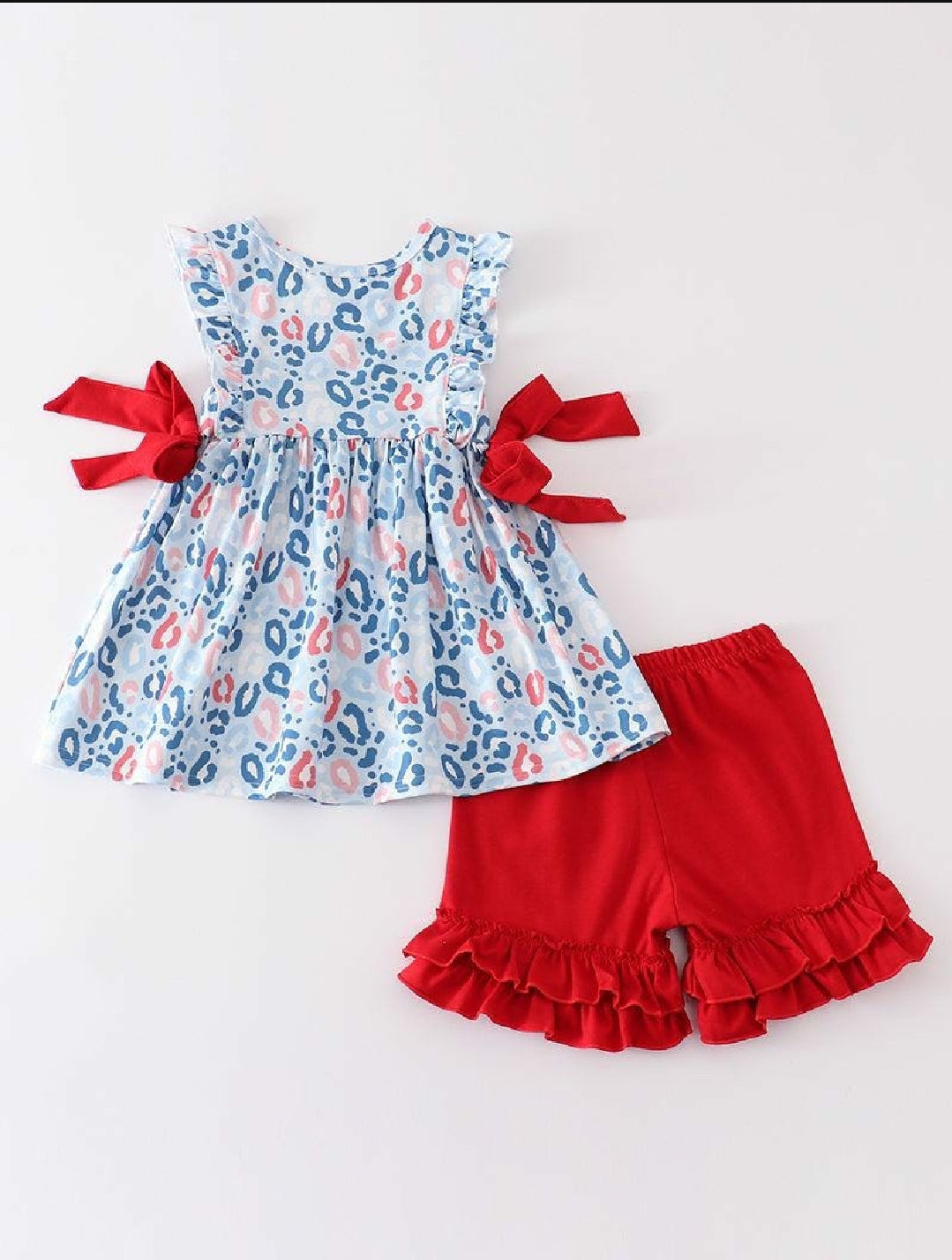 Girl's Boutique Patriotic I Love USA Animal Print Tunic Shorts 2 Piece Set 4th of July Sibling Matching