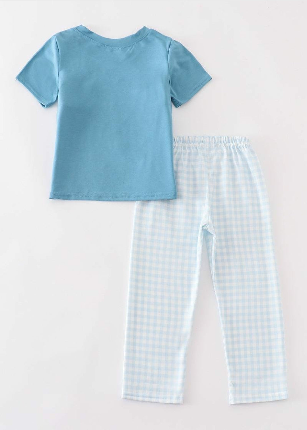 Boy's Boutique Blue Cow Farm Smocked Gingham Embroidered Embroidery Pant Set Matching Sibling