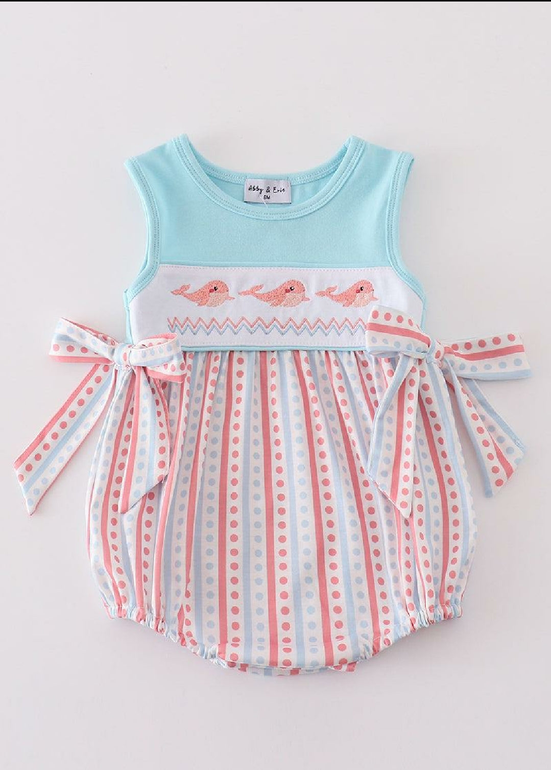 Girl's Blue Whale Embroidered Embroidery Bubble Romper Summer Vacation Sibling Matching