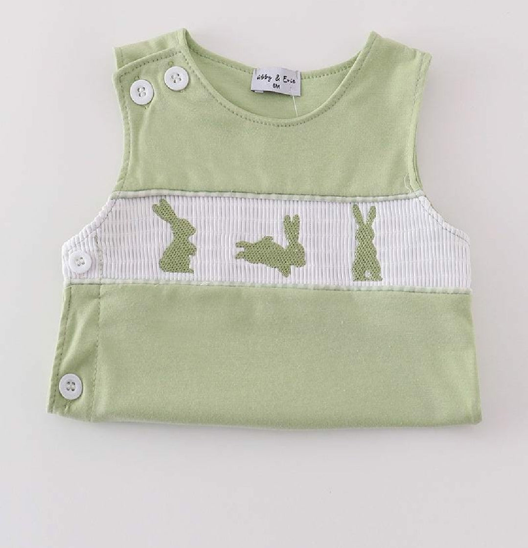 Boy's Boutique Green Easter Bunny Smocked Gingham 2 Piece Bloomer Outfit Set Matching Sibling
