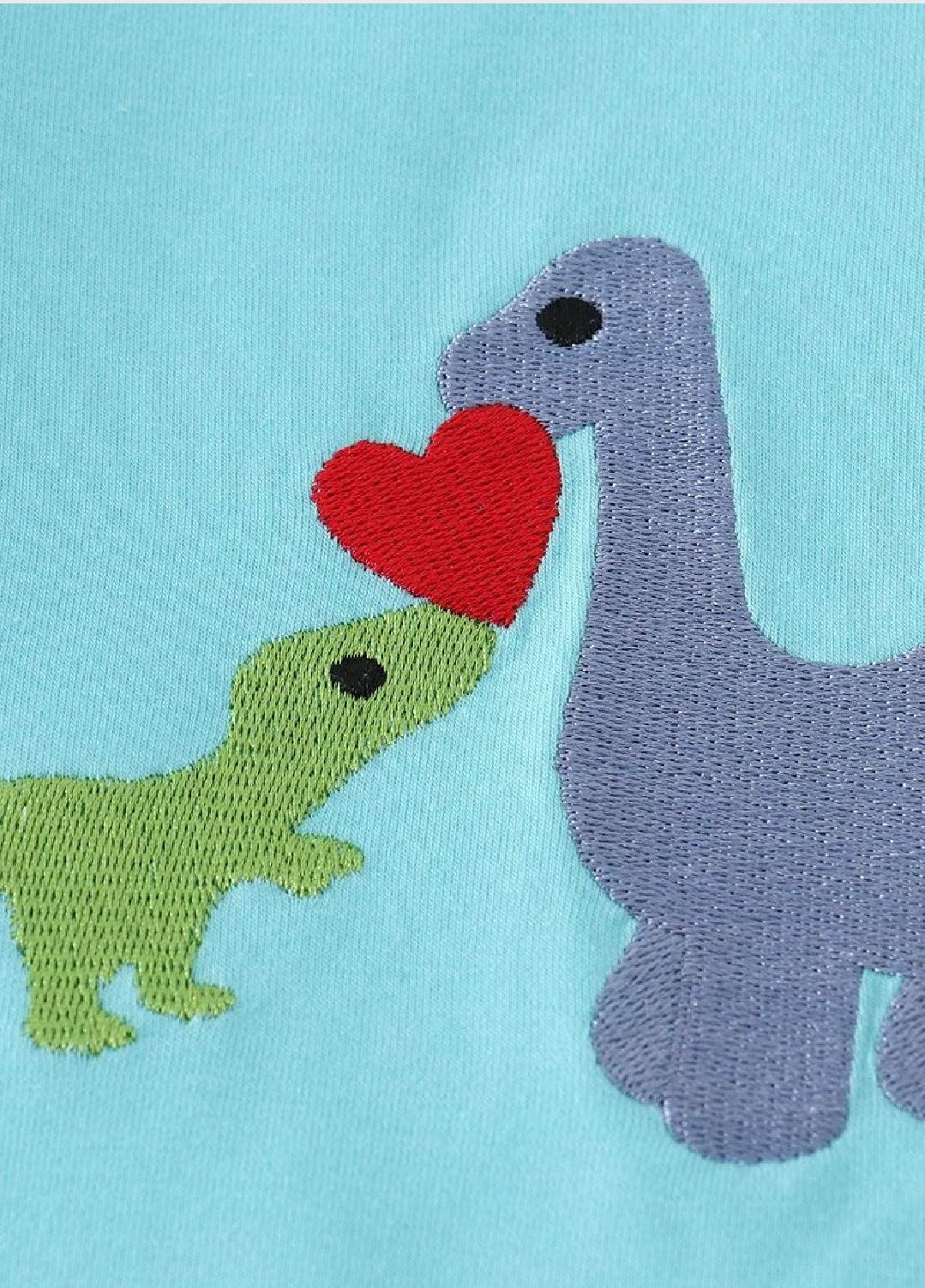 Boy's Boutique Blue Valentine's Day Dinosaur Heart Embroidery Embroidered 2 Piece Pant Set Outfit Matching Sibling