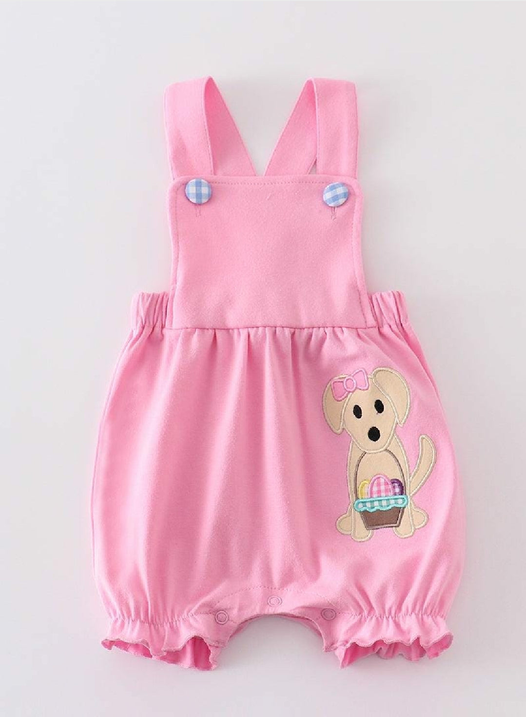 Girl's Boutique Premium Pink Easter Basket Puppy Girl Embroidered Embroidery Romper Outfit Matching Sibling