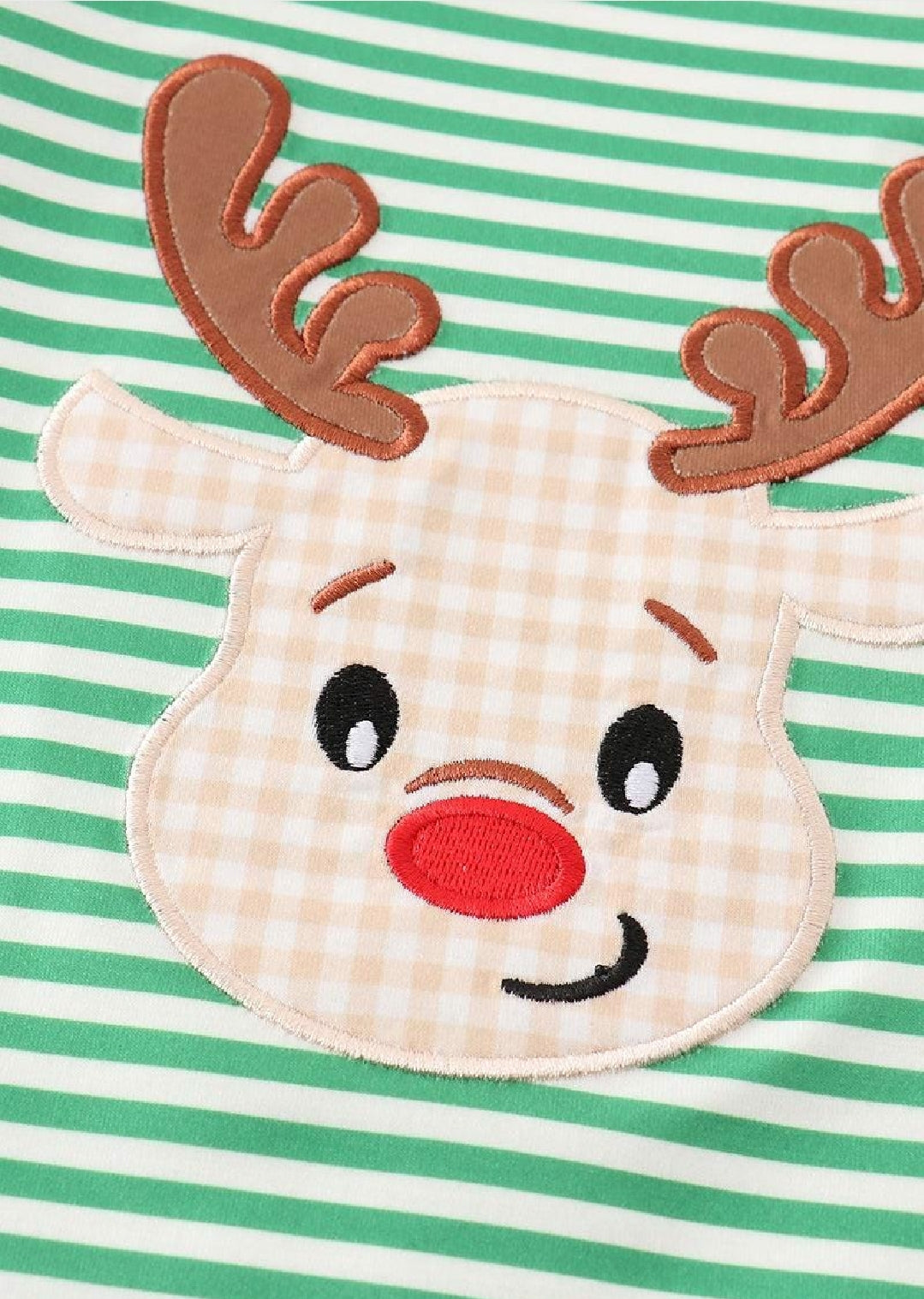 Boy's Boutique Cotton Christmas Green Stripe Deer Reindeer Applique Two Piece Set Sibling Matching