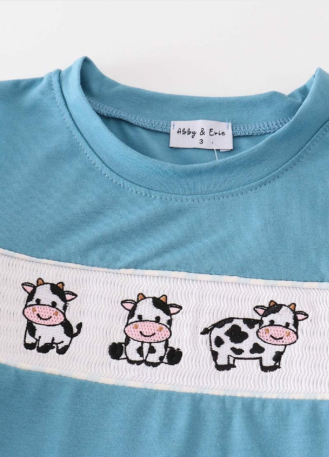 Boy's Boutique Blue Cow Farm Smocked Gingham Embroidered Embroidery Pant Set Matching Sibling