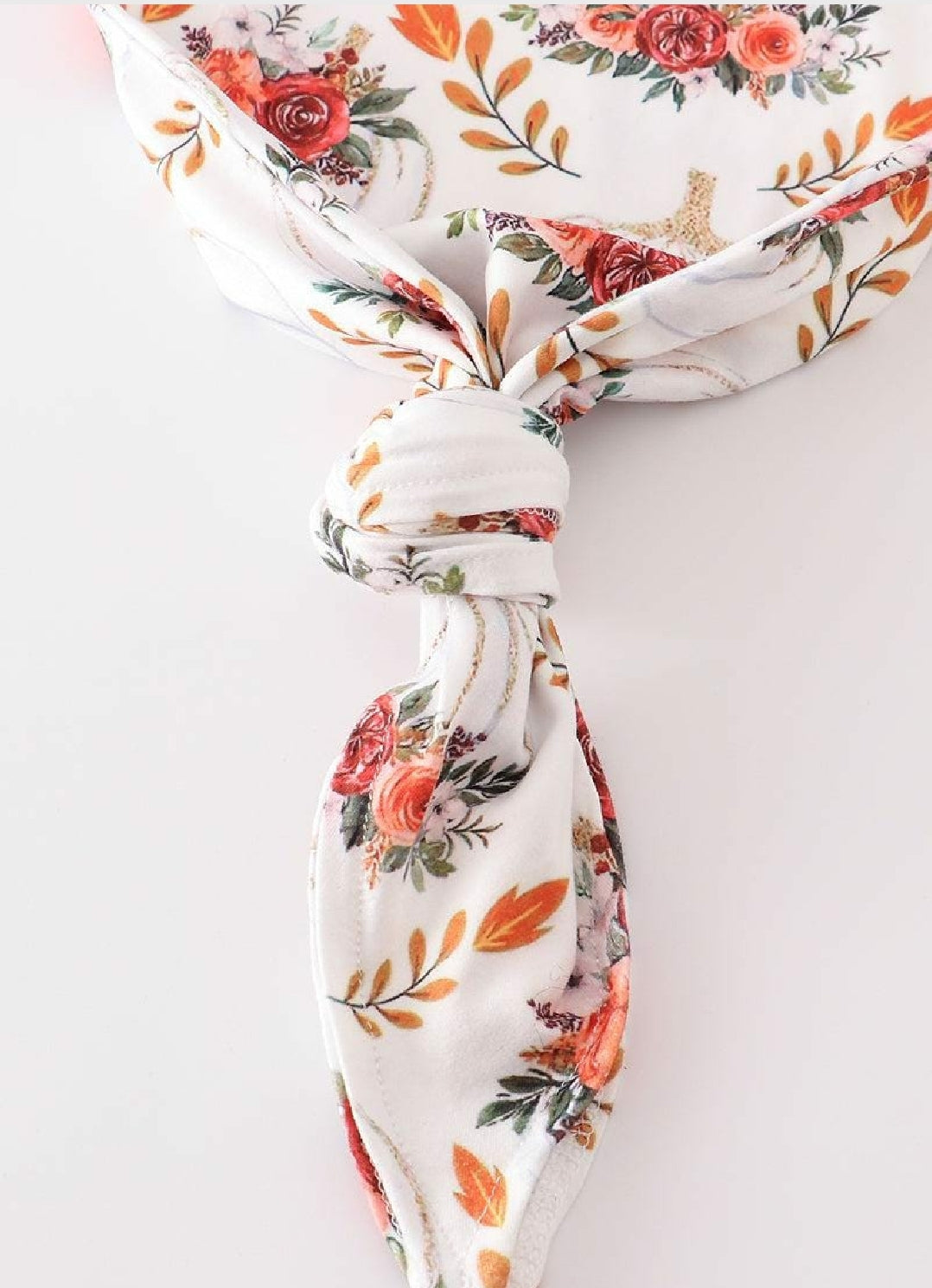 Girl's Boutique Orange Floral Pumpkin Fall Print Bamboo Baby Knot One Piece Outfit