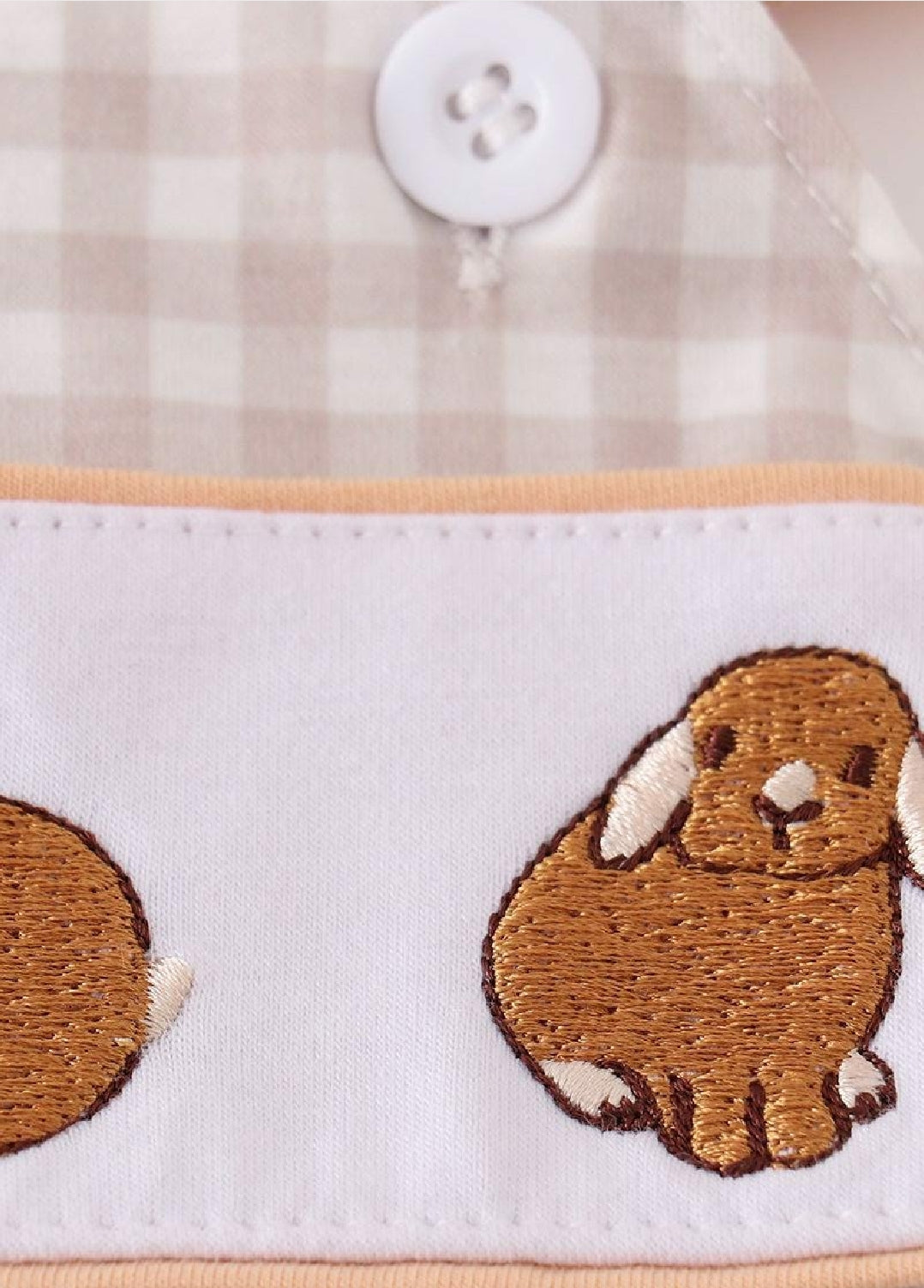 Girl's Boutique Easter Tan Bunny Bunnies Applique Embroidered Embroidery Ruffle Romper Outfit Matching Sibling