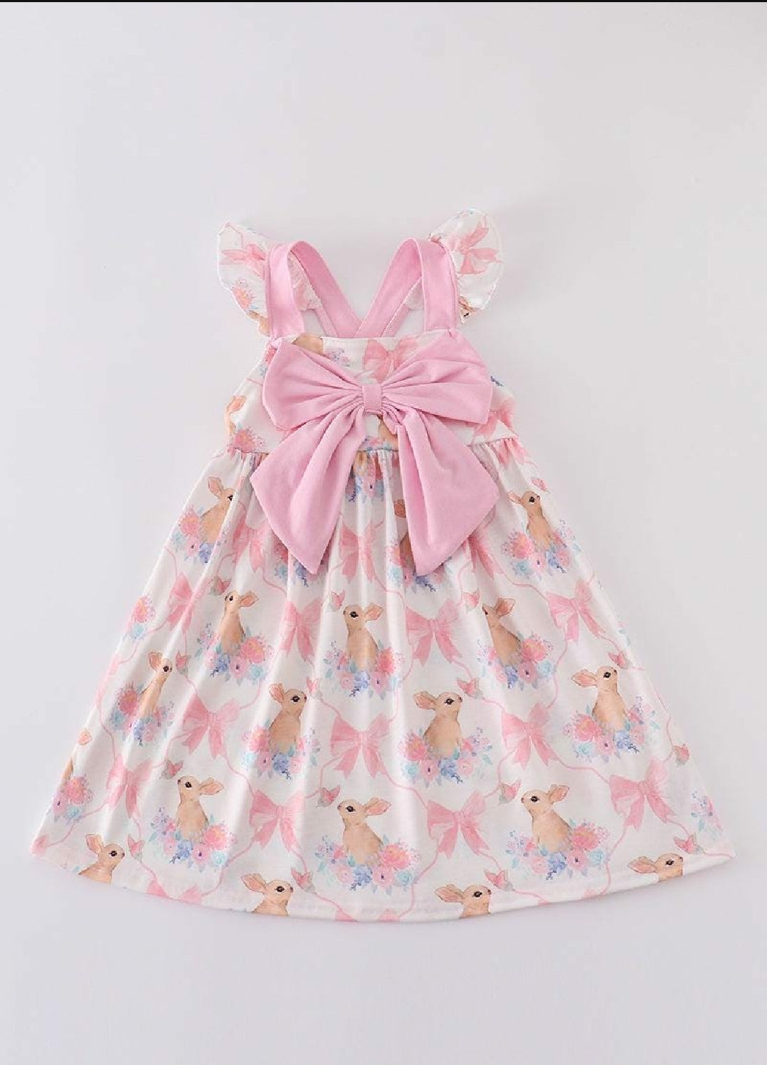 Girl's Boutique Easter Pink Bunny Bow Embroidered Embroidery Dress Matching Sibling