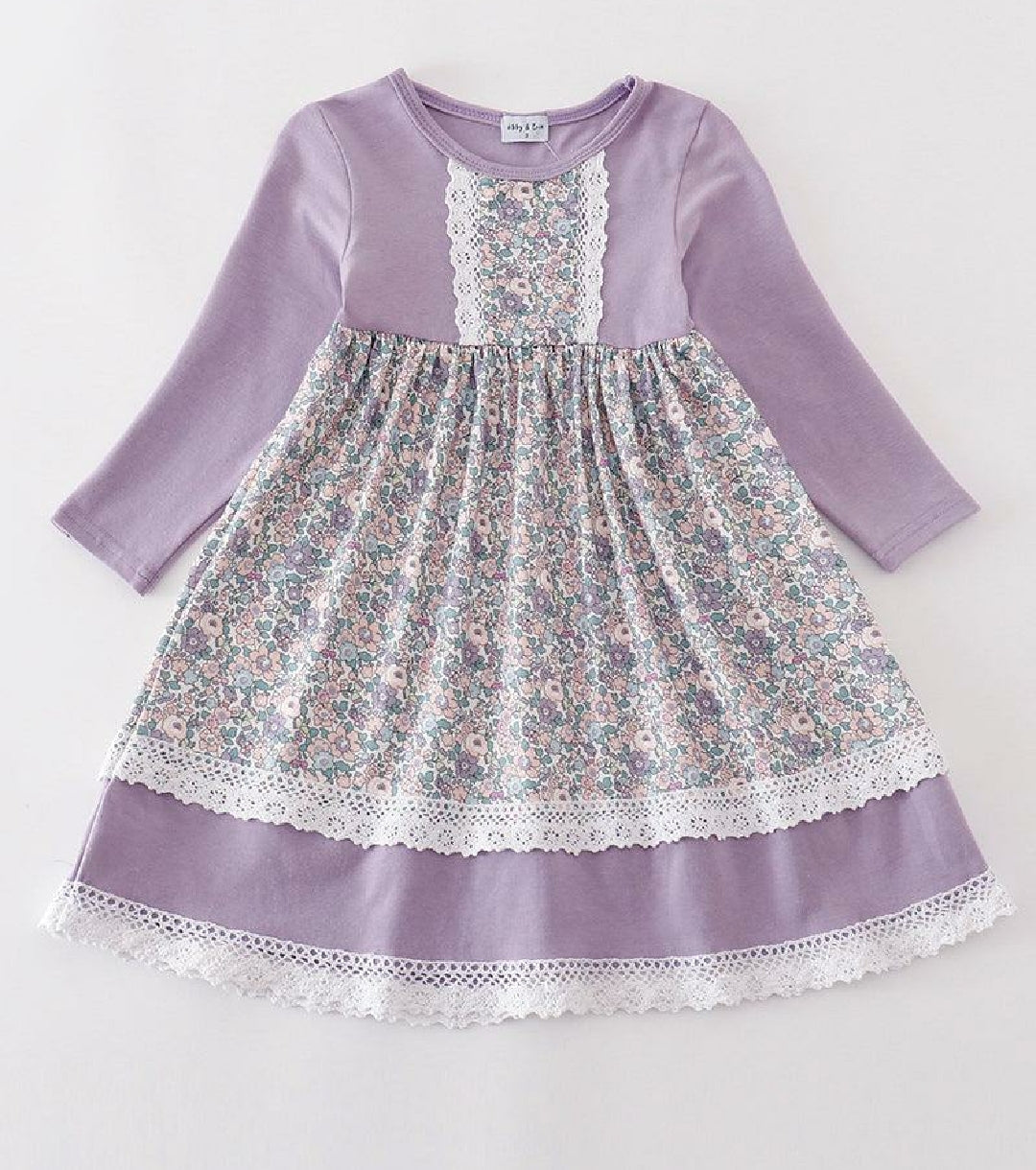 Girl's Boutique Purple Floral Print Lace Lilac Spring Dress Matching Sibling