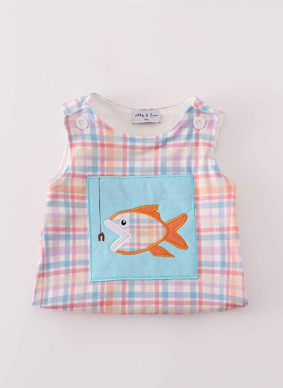 Boy's Boutique Blue Plaid Fish Embroidered Embroidery Boy Bubble Romper Sibling Matching Summer