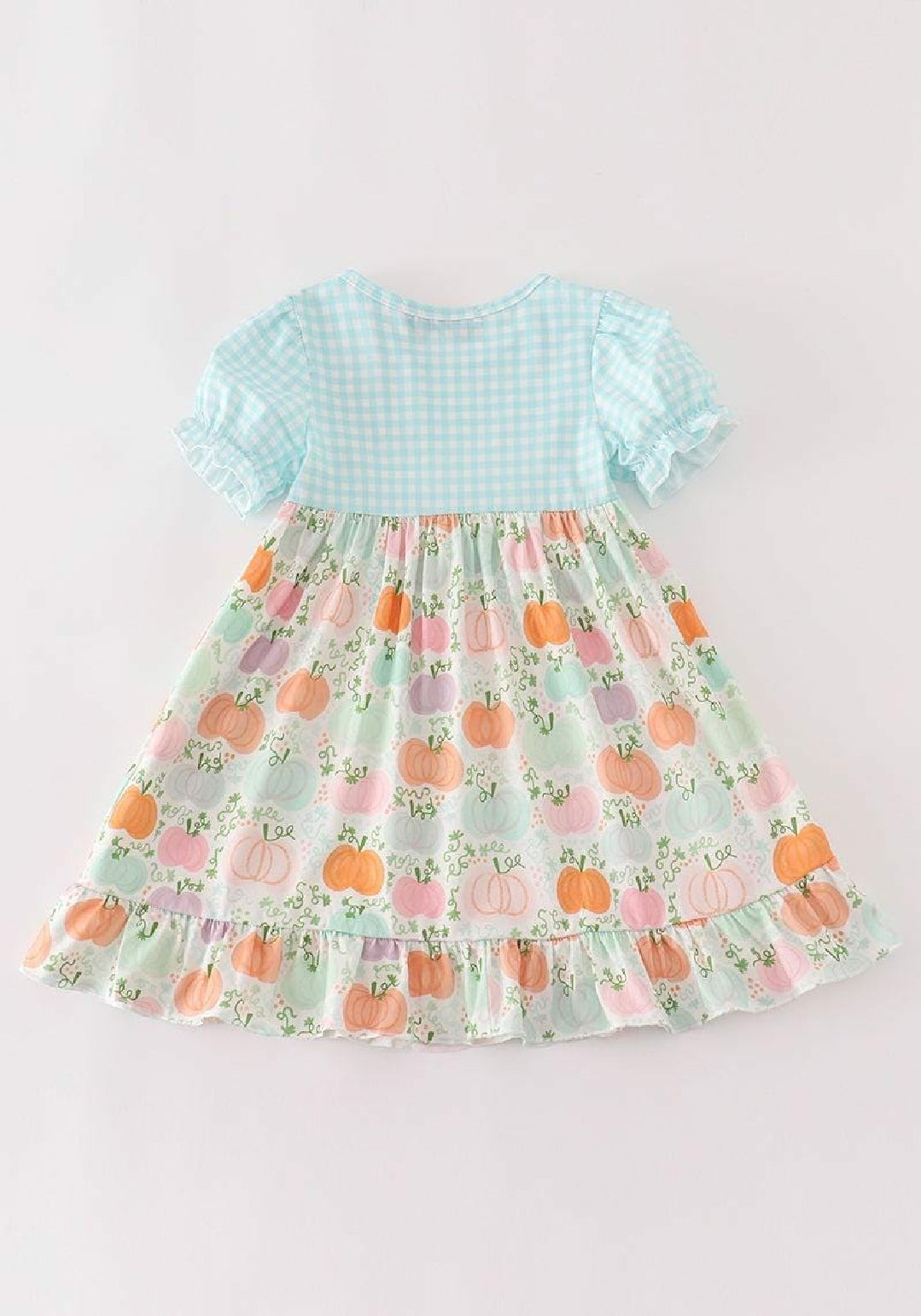 Girl's Boutique Cotton Pumpkin Blue Plaid Embroidered Ruffle Dress Matching Sibling