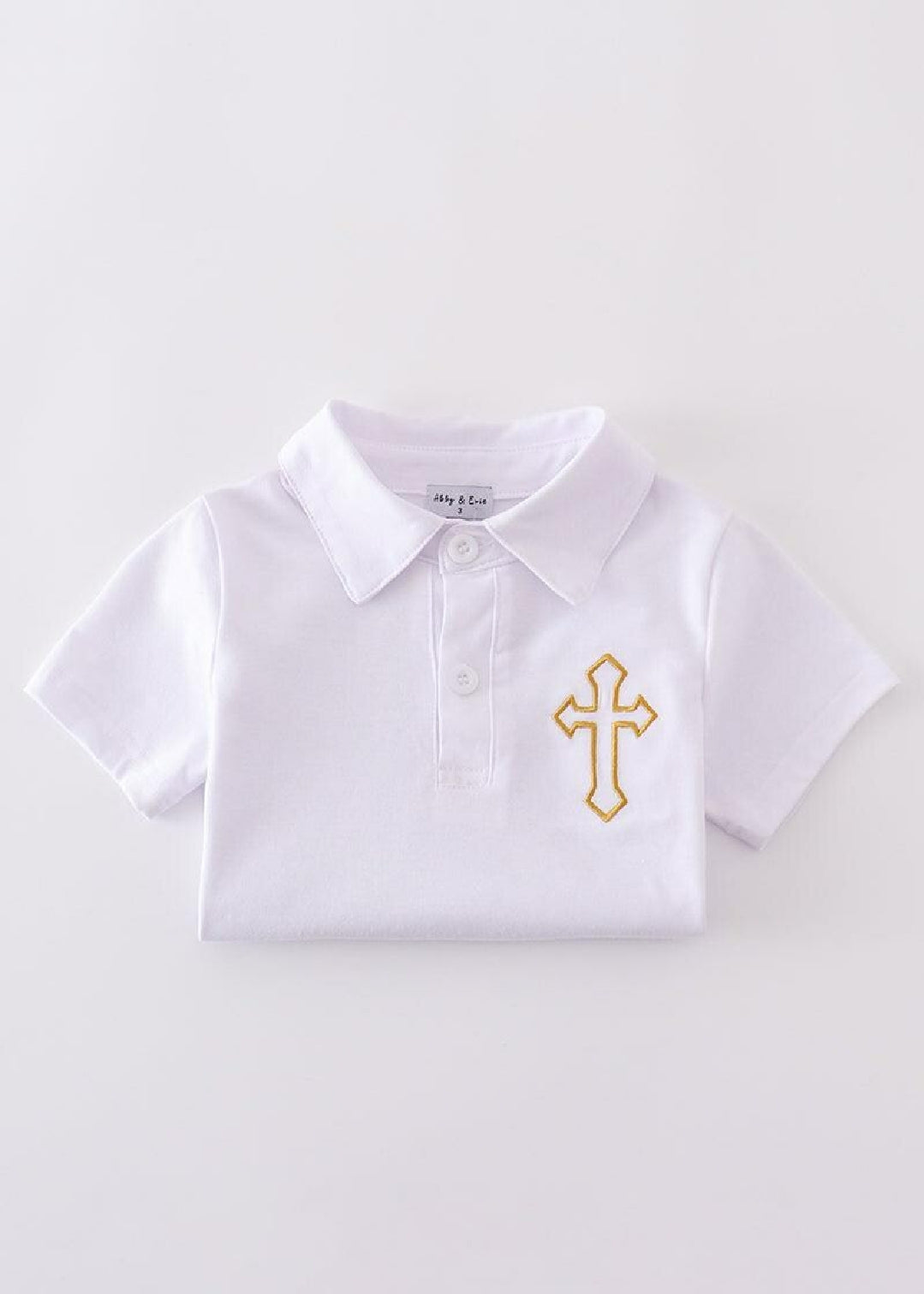 Boy's Boutique Premium White Easter Cross Embroidered Two Piece Short Set Outfit Matching Sibling