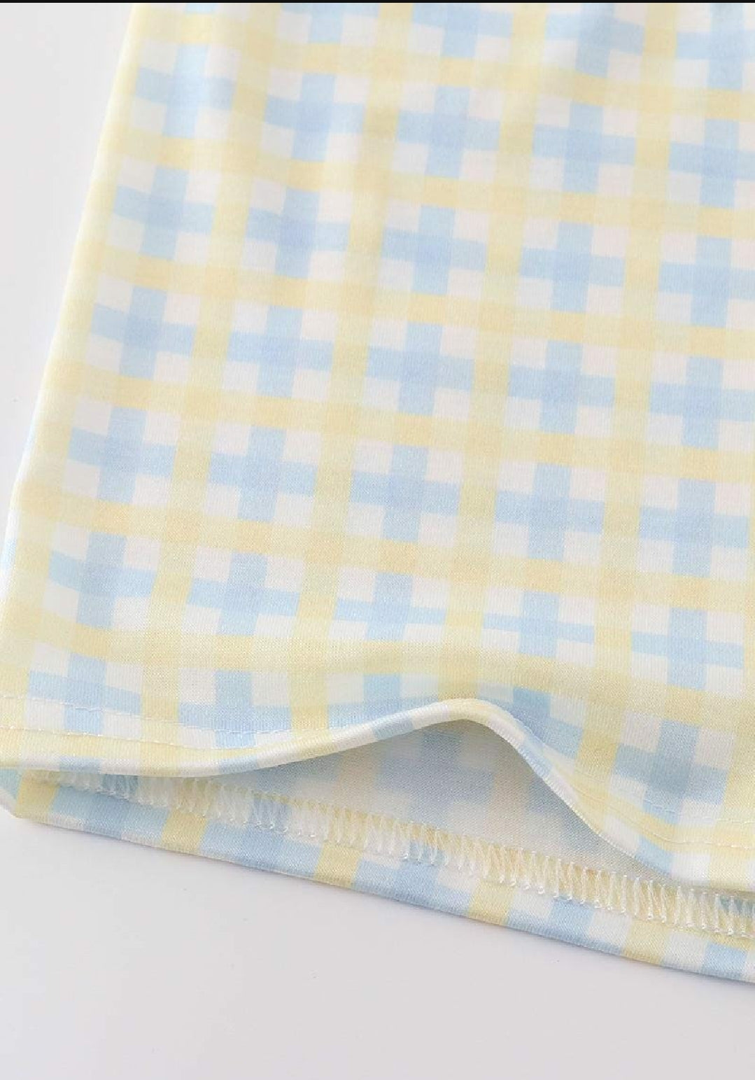 Boy's Boutique Blue And Yellow Easter He Is Risen Applique Checkered Embroidered Two Piece Short Outfit Matching Sibling