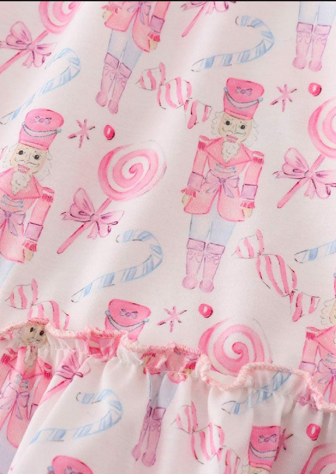 Girl's Boutique Cotton Pink Christmas Nutcracker Ruffle Lounge Dress Sibling Matching