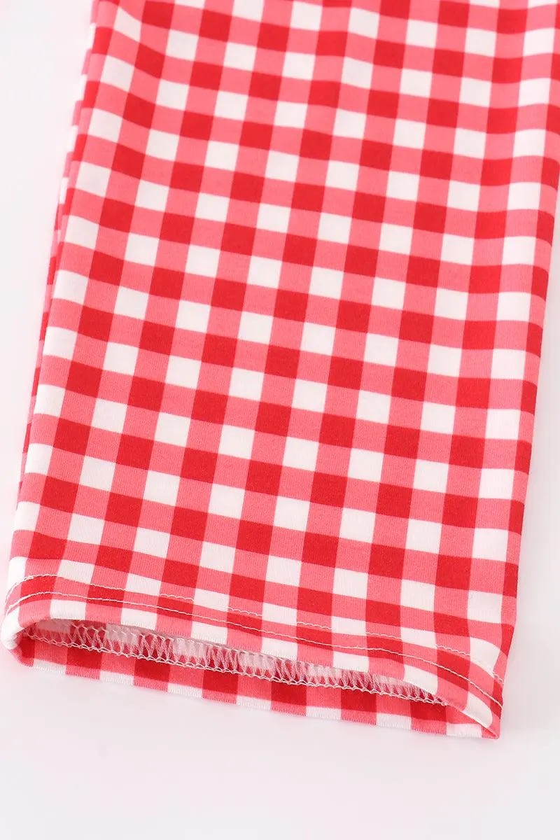 Abby & Evie Boy's Boutique Red Christmas Gingerbread Embroidered Embroidery Plaid 2 Piece Set Sibling Matching
