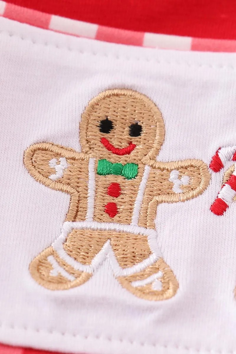 Abby & Evie Boy's Boutique Red Christmas Gingerbread Embroidered Embroidery Plaid 2 Piece Set Sibling Matching