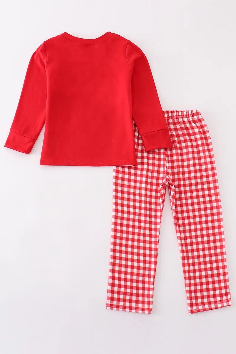 Abby & Evie Boy's Boutique Red Christmas Gingerbread Embroidered Embroidery Plaid 2 Piece Set Sibling Matching