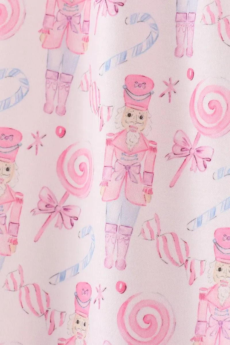 Abby & Evie Women's Boutique Cotton Pink Christmas Nutcracker Ruffle Butt Pocket Lounge Pants Sibling And Parent Matching Mommy And Me