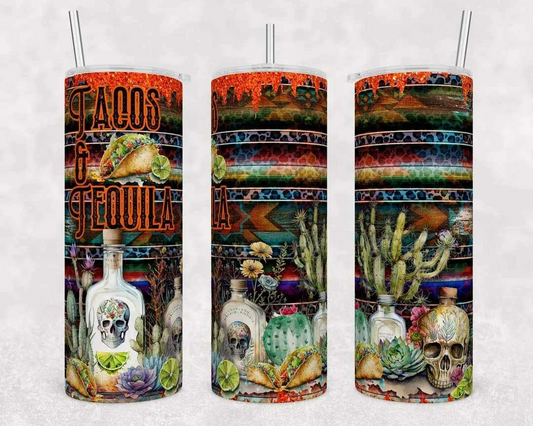 Multicolor Tacos & Tequila Stainless Steel Tumbler