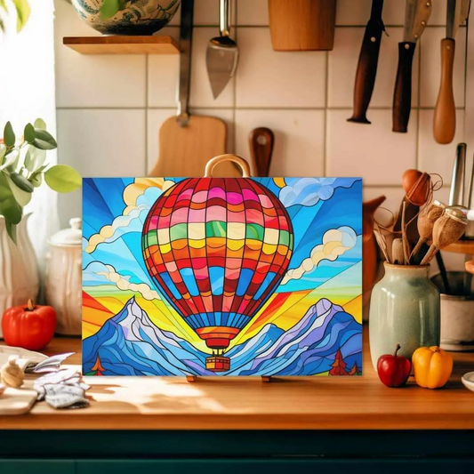 Multicolor Stained Glass Look Hot Air Balloon Glass Cutting Board