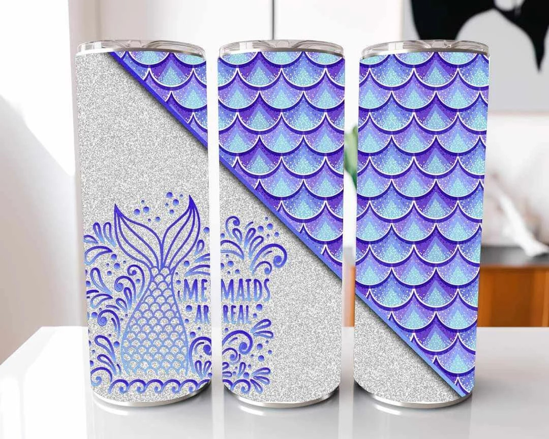 Silver And Purple Mermaids Are Real Scales Stainless Steel Tumbler