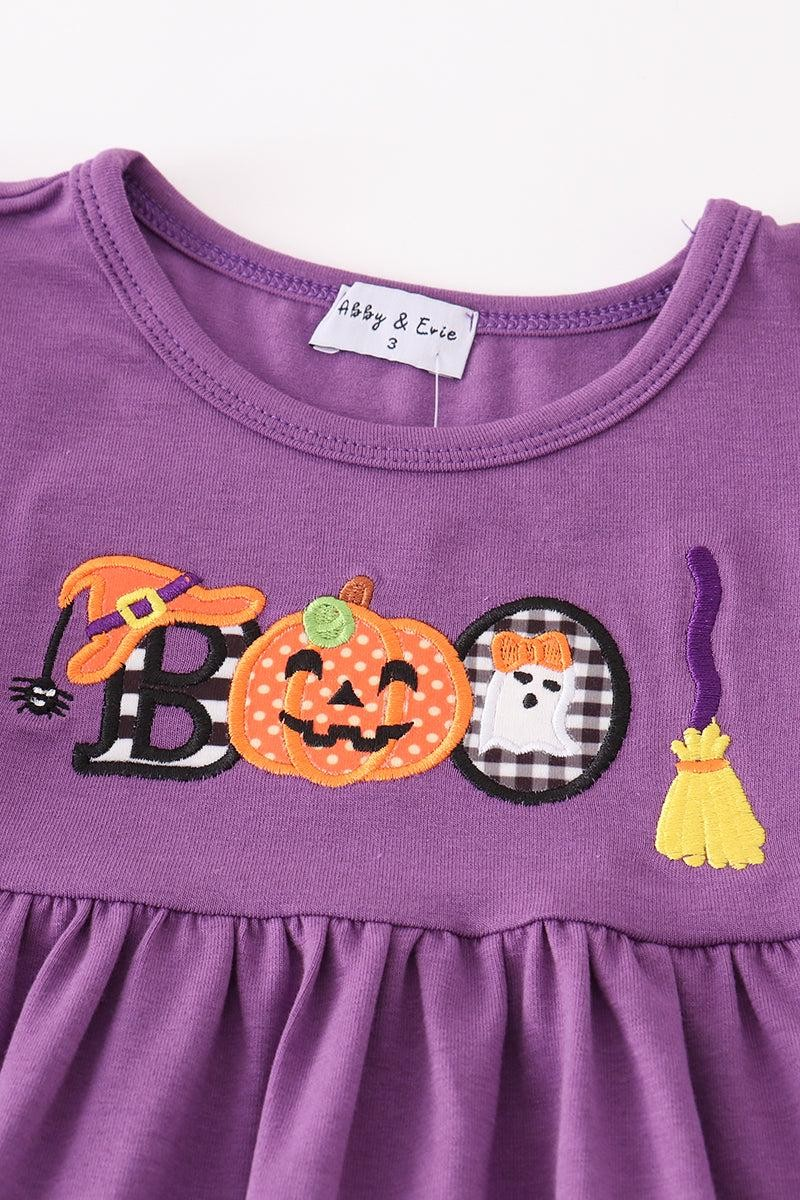 Abby & Evie Girl's Boutique Cotton Purple Boo Halloween Embroidered Girl Set